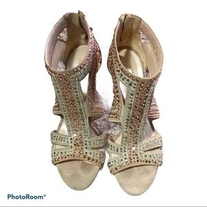 Casadei womens open toe leather heels size 7 Rhinestones